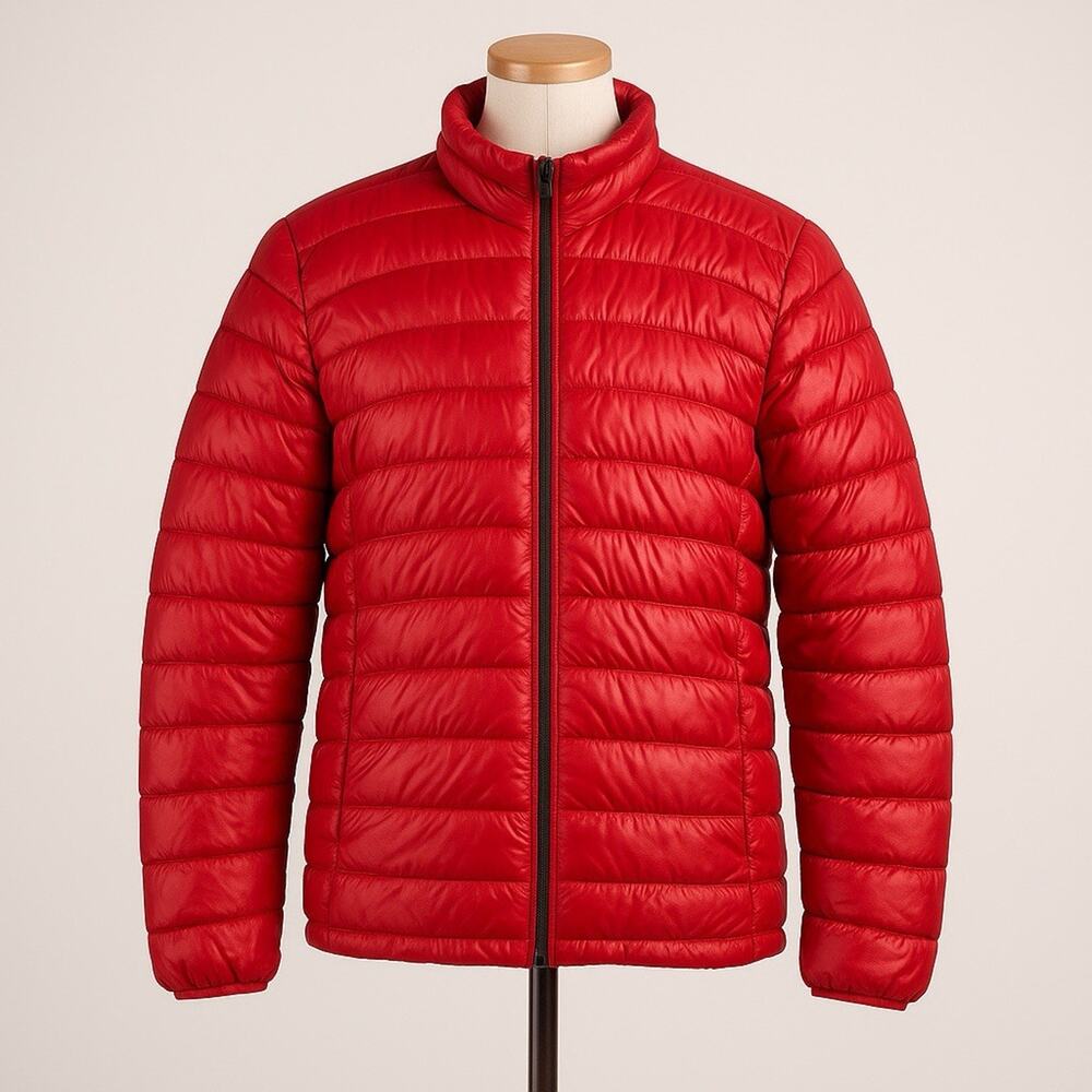 Old Navy Women M Red Lightweight Puffer Jacket Quilted Nylon Zip Front Athleisur - Picture 2 of 13
